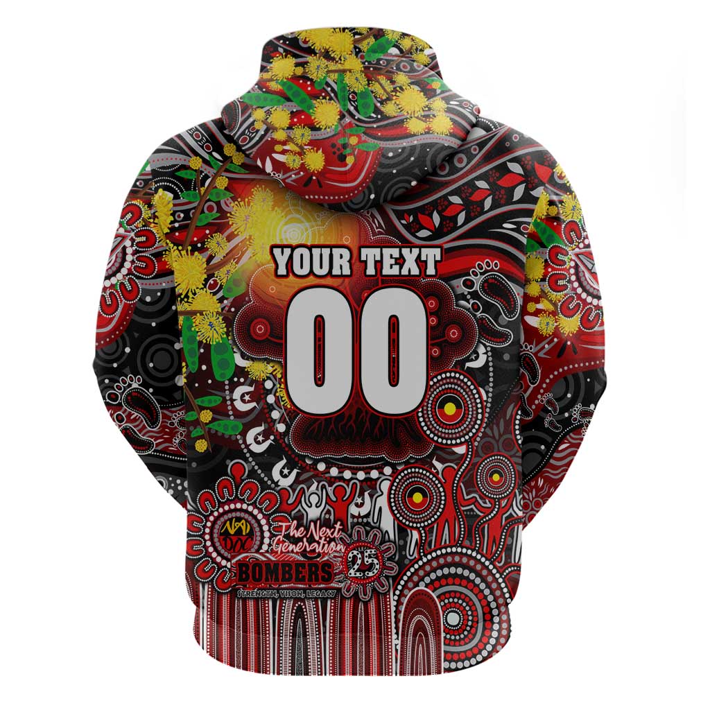 Personalised NAIDOC Week 2025 Bombers Football Zip Hoodie Aboriginal Dot Painting