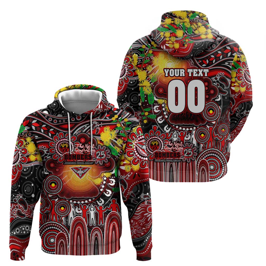 Personalised NAIDOC Week 2025 Bombers Football Zip Hoodie Aboriginal Dot Painting