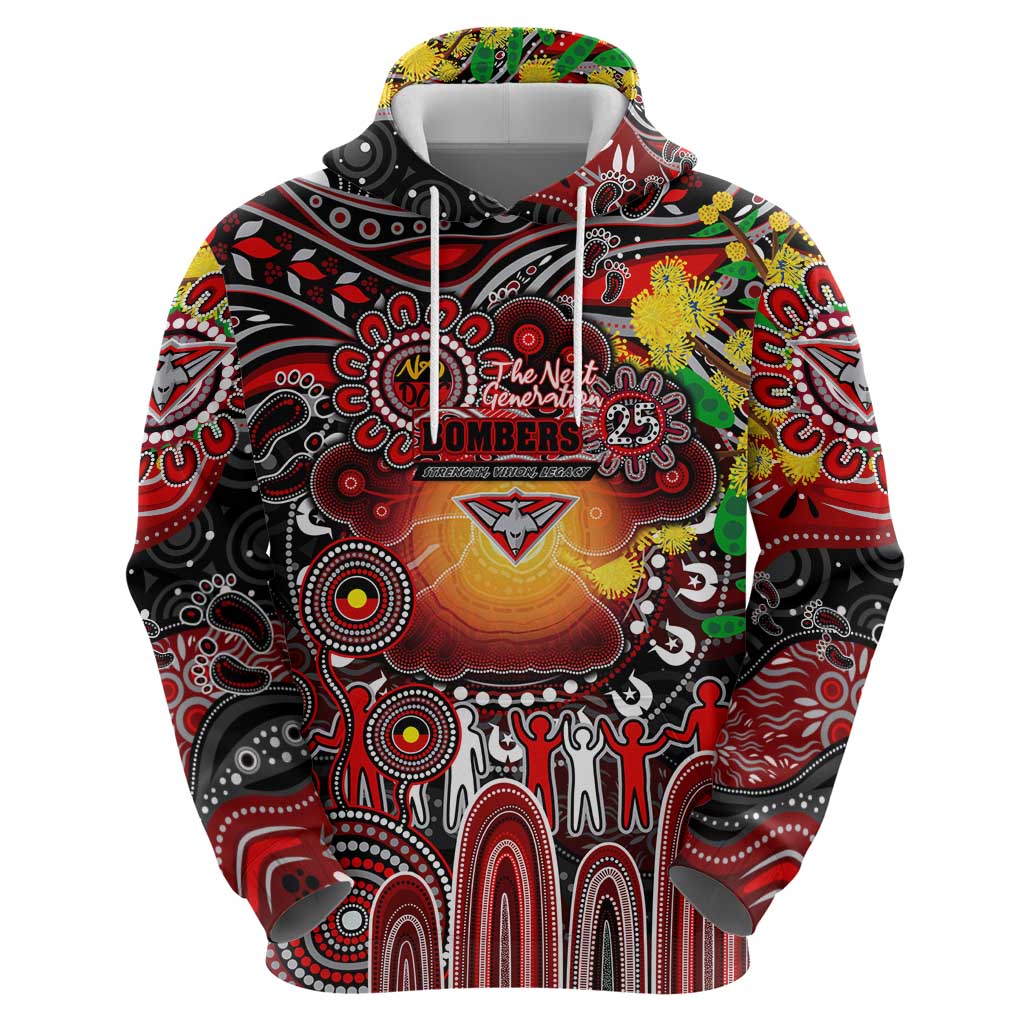 Personalised NAIDOC Week 2025 Bombers Football Zip Hoodie Aboriginal Dot Painting