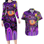 Personalised NAIDOC Week 2025 Freo Football Couples Matching Long Sleeve Bodycon Dress and Hawaiian Shirt Aboriginal Dot Painting