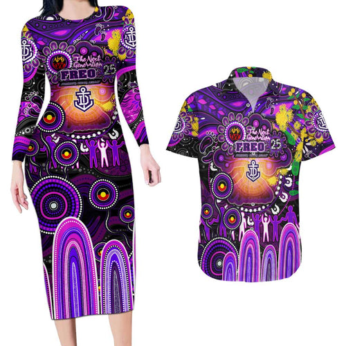 Personalised NAIDOC Week 2025 Freo Football Couples Matching Long Sleeve Bodycon Dress and Hawaiian Shirt Aboriginal Dot Painting