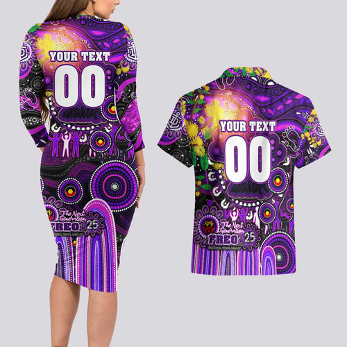 Personalised NAIDOC Week 2025 Freo Football Couples Matching Long Sleeve Bodycon Dress and Hawaiian Shirt Aboriginal Dot Painting