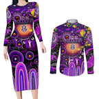 Personalised NAIDOC Week 2025 Freo Football Couples Matching Long Sleeve Bodycon Dress and Long Sleeve Button Shirt Aboriginal Dot Painting