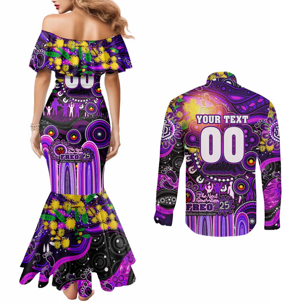 Personalised NAIDOC Week 2025 Freo Football Couples Matching Mermaid Dress and Long Sleeve Button Shirt Aboriginal Dot Painting