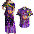 Personalised NAIDOC Week 2025 Freo Football Couples Matching Off Shoulder Maxi Dress and Hawaiian Shirt Aboriginal Dot Painting