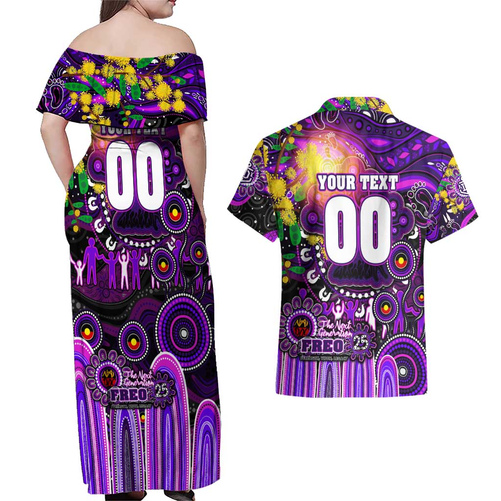 Personalised NAIDOC Week 2025 Freo Football Couples Matching Off Shoulder Maxi Dress and Hawaiian Shirt Aboriginal Dot Painting