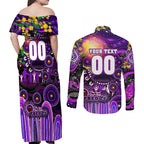Personalised NAIDOC Week 2025 Freo Football Couples Matching Off Shoulder Maxi Dress and Long Sleeve Button Shirt Aboriginal Dot Painting