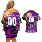 Personalised NAIDOC Week 2025 Freo Football Couples Matching Off Shoulder Short Dress and Hawaiian Shirt Aboriginal Dot Painting