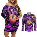 Personalised NAIDOC Week 2025 Freo Football Couples Matching Off Shoulder Short Dress and Long Sleeve Button Shirt Aboriginal Dot Painting