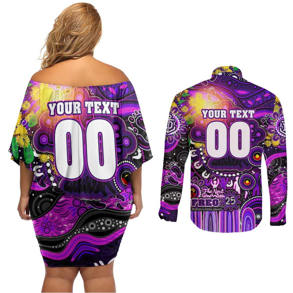 Personalised NAIDOC Week 2025 Freo Football Couples Matching Off Shoulder Short Dress and Long Sleeve Button Shirt Aboriginal Dot Painting