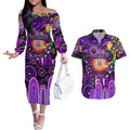 Personalised NAIDOC Week 2025 Freo Football Couples Matching Off The Shoulder Long Sleeve Dress and Hawaiian Shirt Aboriginal Dot Painting