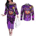 Personalised NAIDOC Week 2025 Freo Football Couples Matching Off The Shoulder Long Sleeve Dress and Long Sleeve Button Shirt Aboriginal Dot Painting