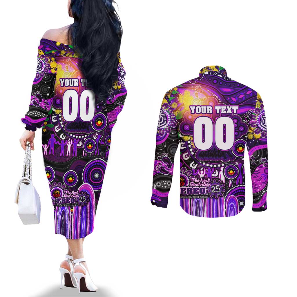 Personalised NAIDOC Week 2025 Freo Football Couples Matching Off The Shoulder Long Sleeve Dress and Long Sleeve Button Shirt Aboriginal Dot Painting