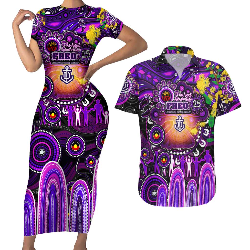 Personalised NAIDOC Week 2025 Freo Football Couples Matching Short Sleeve Bodycon Dress and Hawaiian Shirt Aboriginal Dot Painting