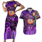 Personalised NAIDOC Week 2025 Freo Football Couples Matching Short Sleeve Bodycon Dress and Hawaiian Shirt Aboriginal Dot Painting