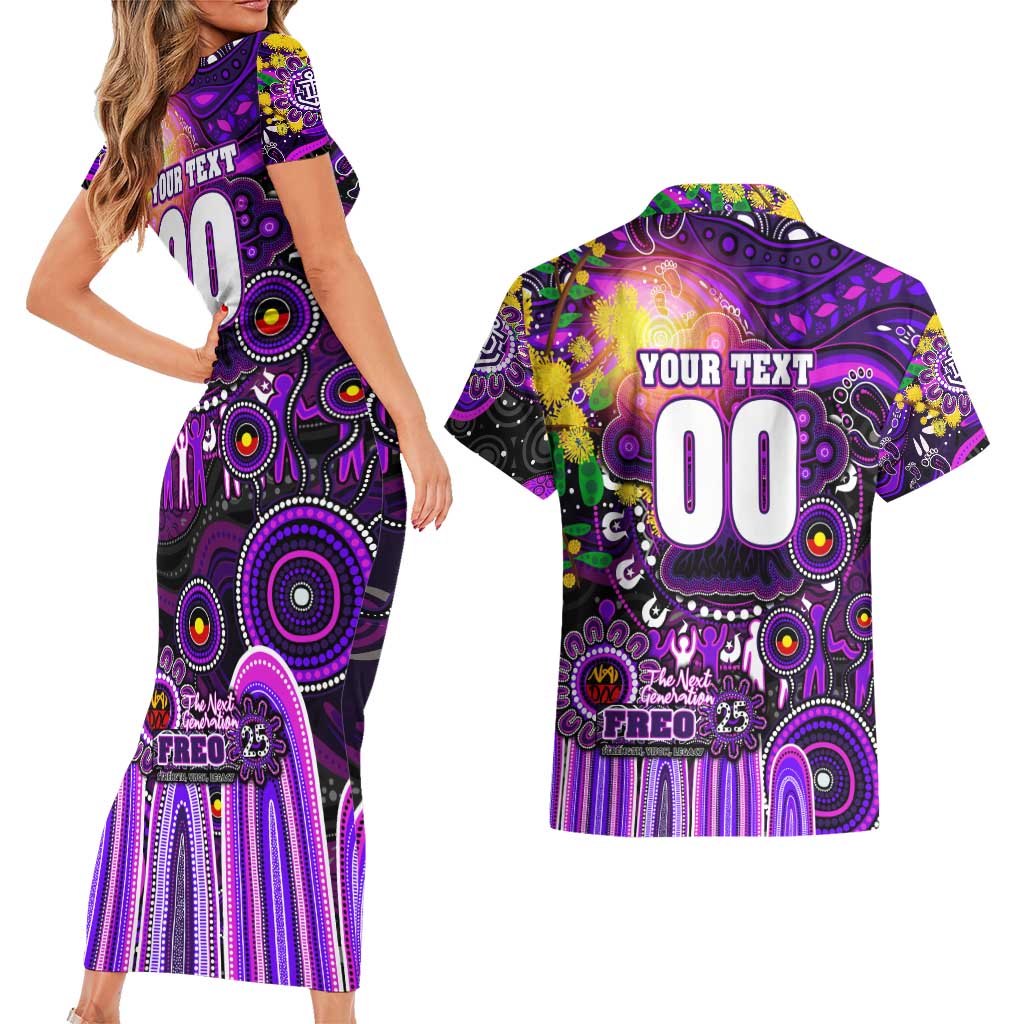 Personalised NAIDOC Week 2025 Freo Football Couples Matching Short Sleeve Bodycon Dress and Hawaiian Shirt Aboriginal Dot Painting