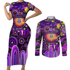 Personalised NAIDOC Week 2025 Freo Football Couples Matching Short Sleeve Bodycon Dress and Long Sleeve Button Shirt Aboriginal Dot Painting