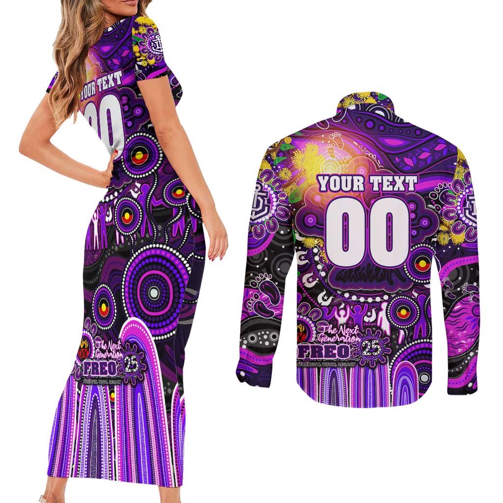 Personalised NAIDOC Week 2025 Freo Football Couples Matching Short Sleeve Bodycon Dress and Long Sleeve Button Shirt Aboriginal Dot Painting