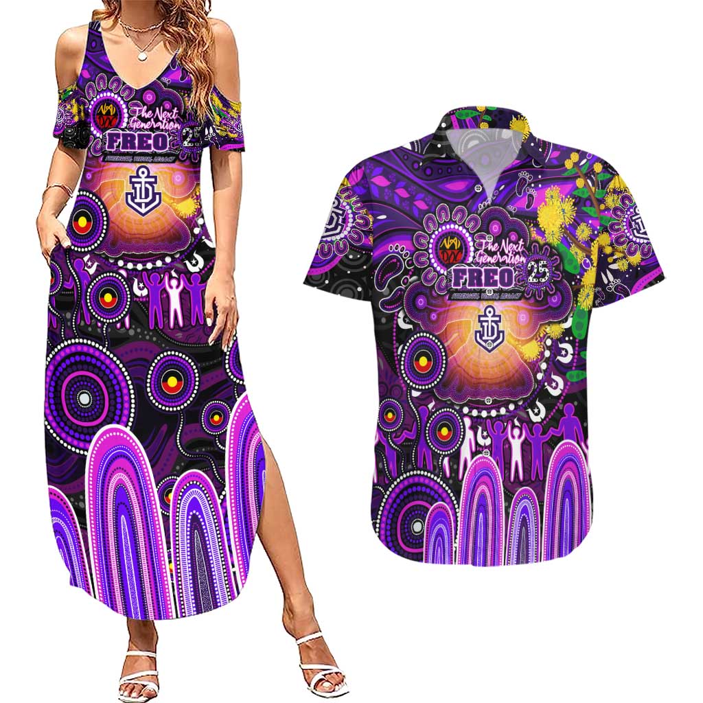 Personalised NAIDOC Week 2025 Freo Football Couples Matching Summer Maxi Dress and Hawaiian Shirt Aboriginal Dot Painting