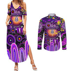 Personalised NAIDOC Week 2025 Freo Football Couples Matching Summer Maxi Dress and Long Sleeve Button Shirt Aboriginal Dot Painting