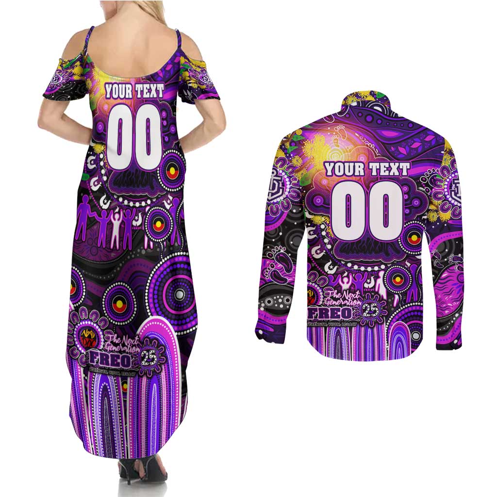 Personalised NAIDOC Week 2025 Freo Football Couples Matching Summer Maxi Dress and Long Sleeve Button Shirt Aboriginal Dot Painting