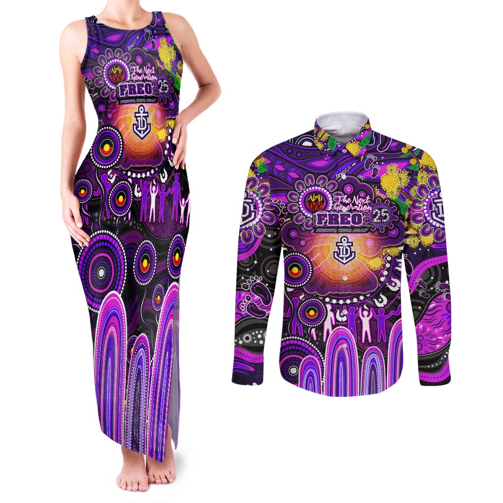 Personalised NAIDOC Week 2025 Freo Football Couples Matching Tank Maxi Dress and Long Sleeve Button Shirt Aboriginal Dot Painting