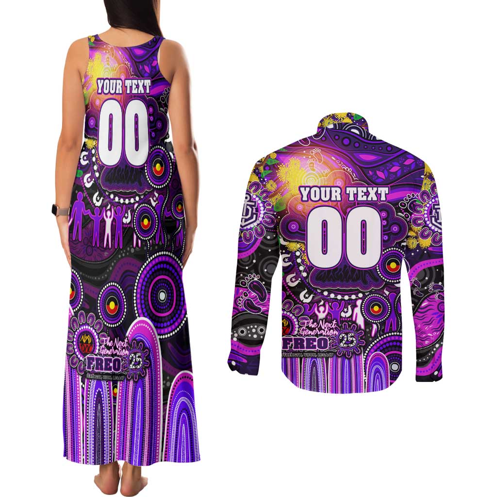 Personalised NAIDOC Week 2025 Freo Football Couples Matching Tank Maxi Dress and Long Sleeve Button Shirt Aboriginal Dot Painting