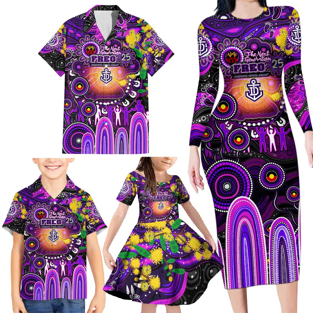 Personalised NAIDOC Week 2025 Freo Football Family Matching Long Sleeve Bodycon Dress and Hawaiian Shirt Aboriginal Dot Painting