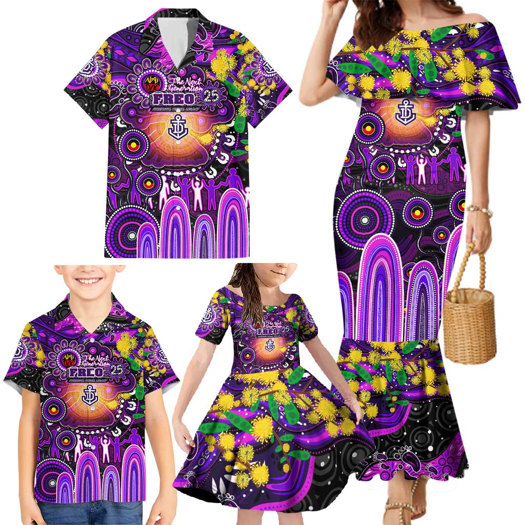 Personalised NAIDOC Week 2025 Freo Football Family Matching Mermaid Dress and Hawaiian Shirt Aboriginal Dot Painting