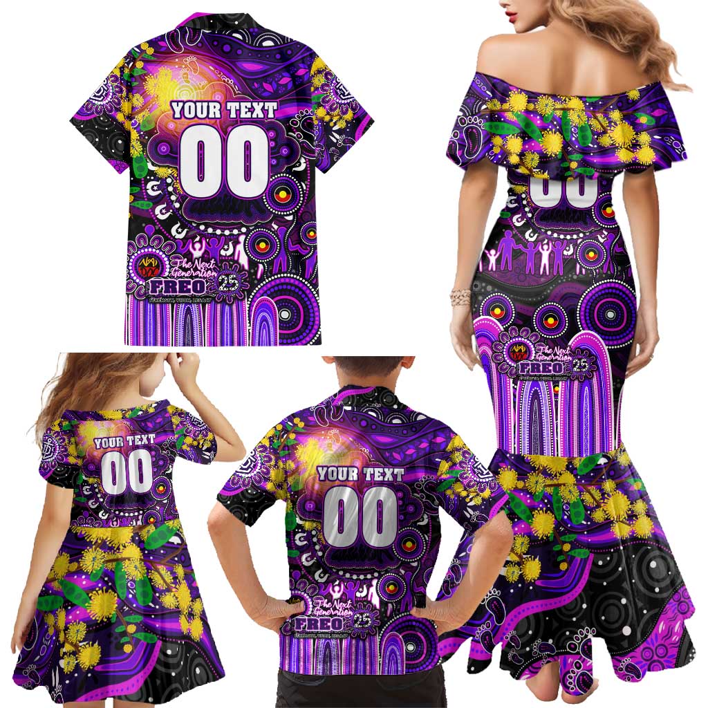 Personalised NAIDOC Week 2025 Freo Football Family Matching Mermaid Dress and Hawaiian Shirt Aboriginal Dot Painting