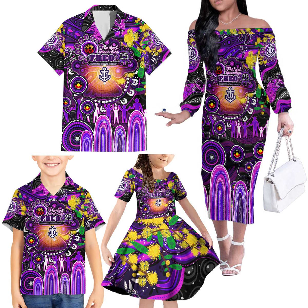 Personalised NAIDOC Week 2025 Freo Football Family Matching Off The Shoulder Long Sleeve Dress and Hawaiian Shirt Aboriginal Dot Painting