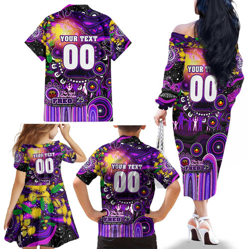 Personalised NAIDOC Week 2025 Freo Football Family Matching Off The Shoulder Long Sleeve Dress and Hawaiian Shirt Aboriginal Dot Painting