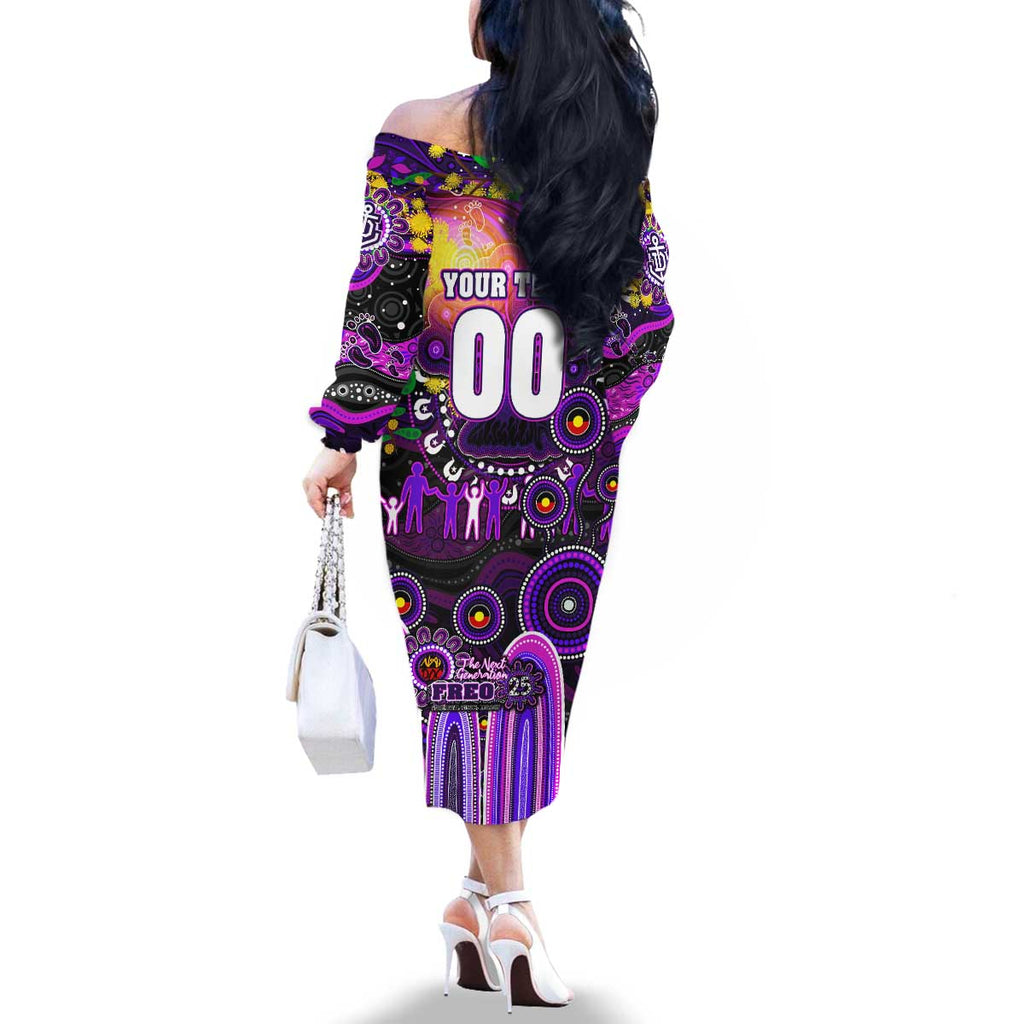 Personalised NAIDOC Week 2025 Freo Football Family Matching Off The Shoulder Long Sleeve Dress and Hawaiian Shirt Aboriginal Dot Painting