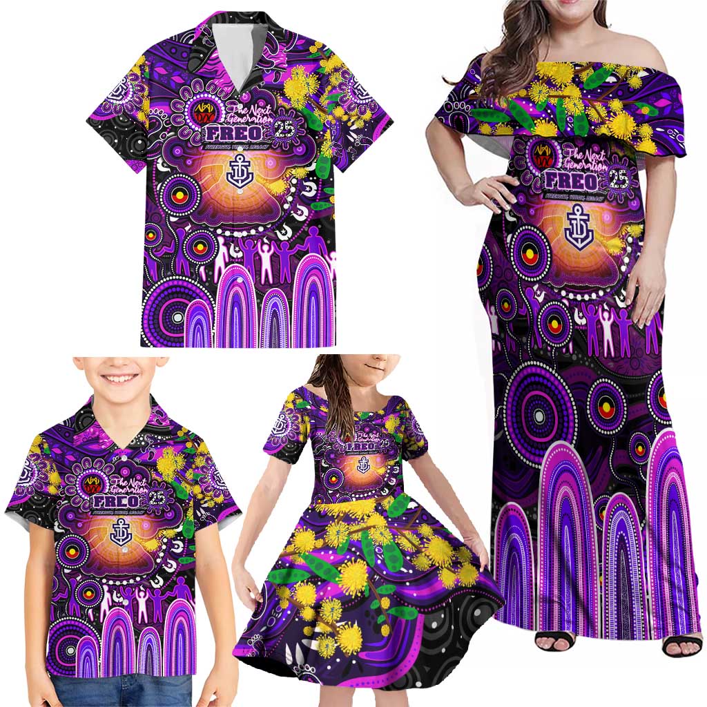 Personalised NAIDOC Week 2025 Freo Football Family Matching Off Shoulder Maxi Dress and Hawaiian Shirt Aboriginal Dot Painting