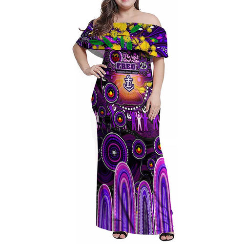 Personalised NAIDOC Week 2025 Freo Football Family Matching Off Shoulder Maxi Dress and Hawaiian Shirt Aboriginal Dot Painting