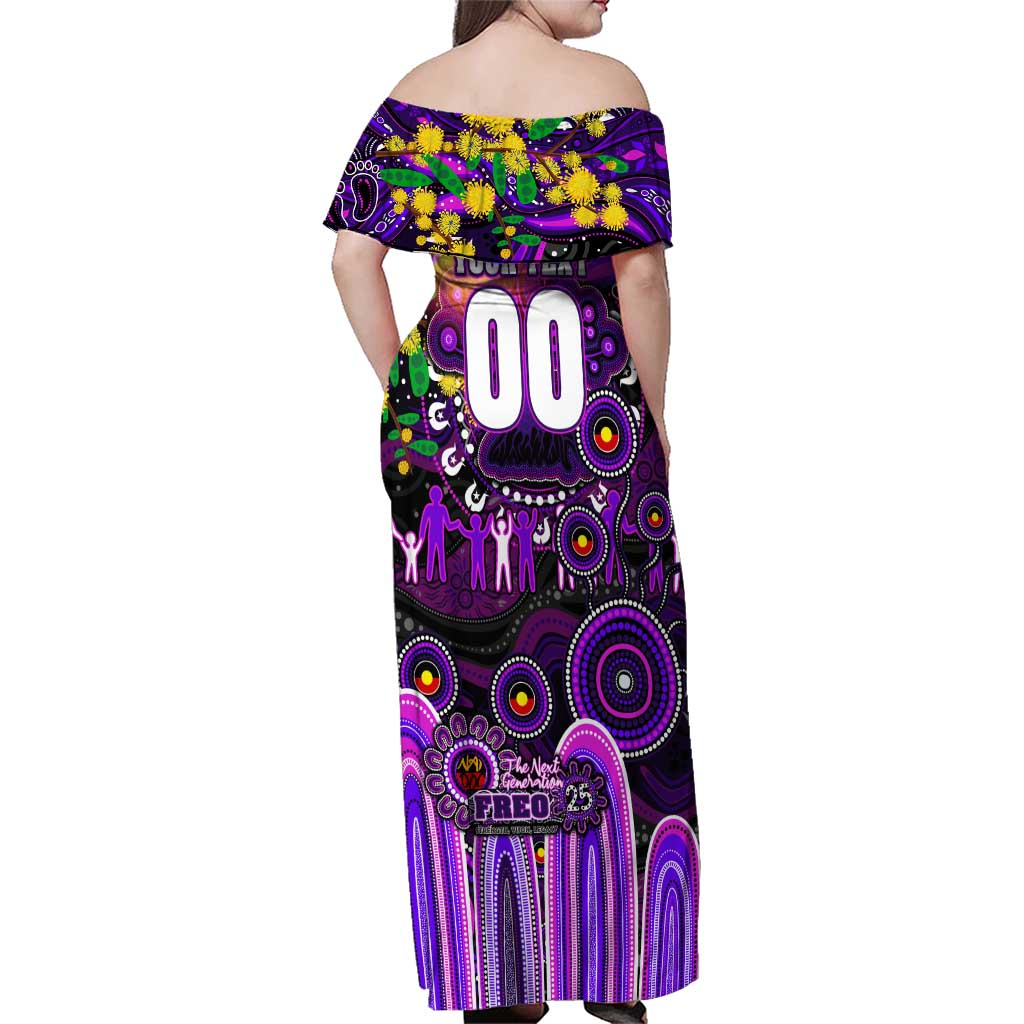 Personalised NAIDOC Week 2025 Freo Football Family Matching Off Shoulder Maxi Dress and Hawaiian Shirt Aboriginal Dot Painting