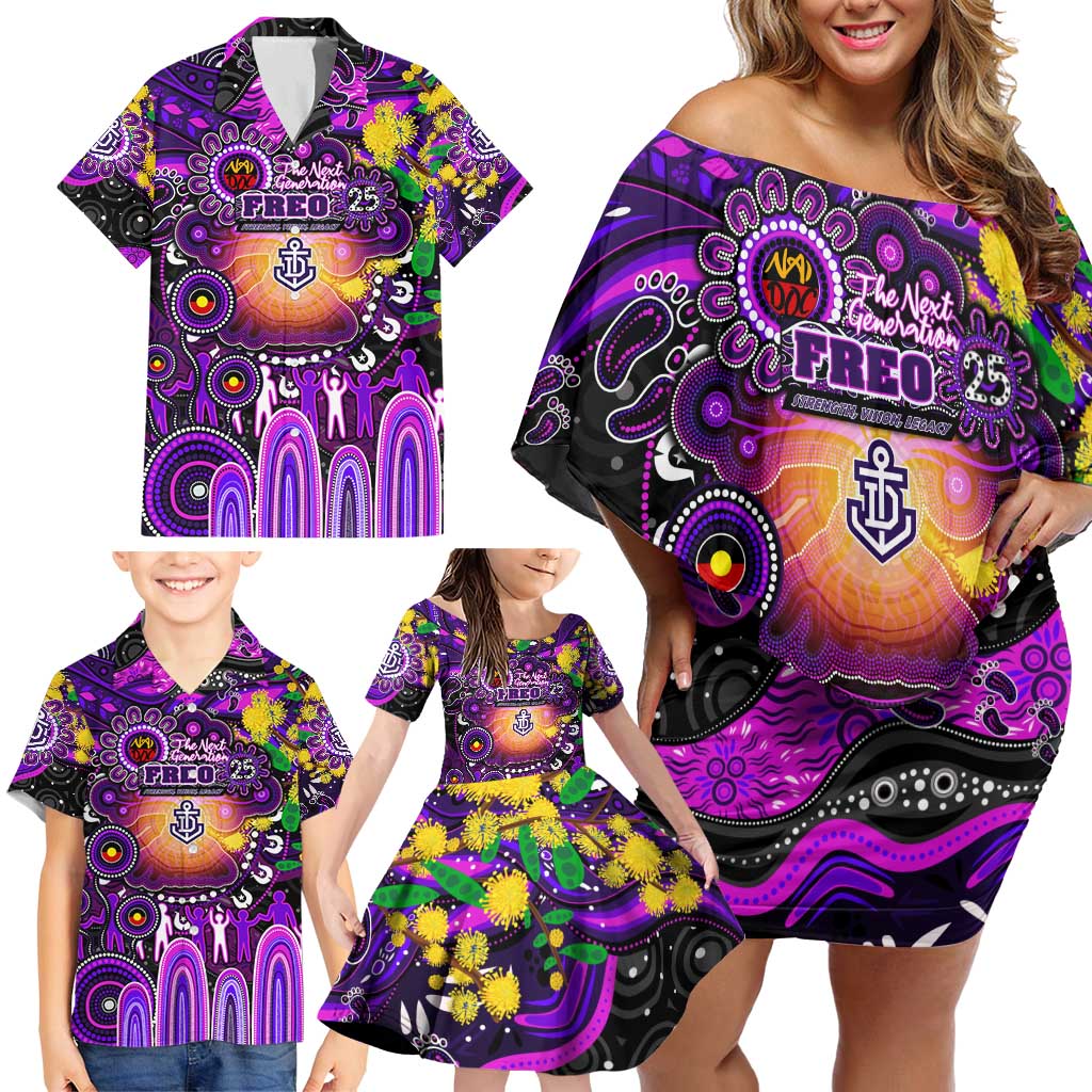 Personalised NAIDOC Week 2025 Freo Football Family Matching Off Shoulder Short Dress and Hawaiian Shirt Aboriginal Dot Painting