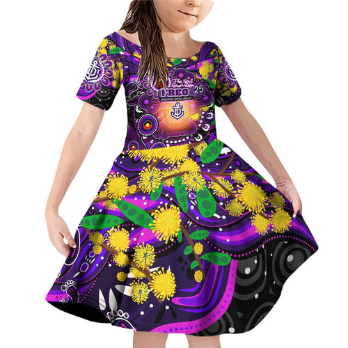 Personalised NAIDOC Week 2025 Freo Football Family Matching Off Shoulder Short Dress and Hawaiian Shirt Aboriginal Dot Painting