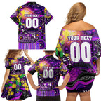 Personalised NAIDOC Week 2025 Freo Football Family Matching Off Shoulder Short Dress and Hawaiian Shirt Aboriginal Dot Painting