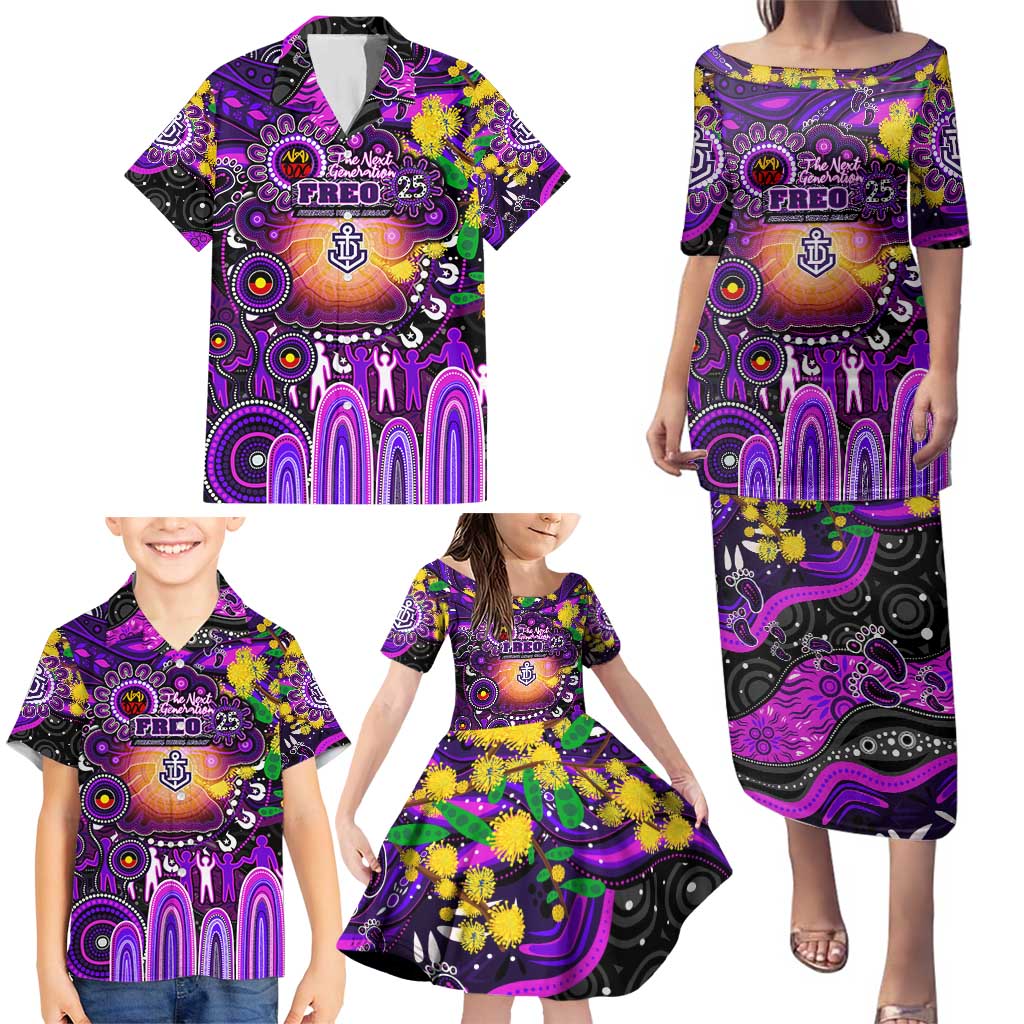 Personalised NAIDOC Week 2025 Freo Football Family Matching Puletasi and Hawaiian Shirt Aboriginal Dot Painting