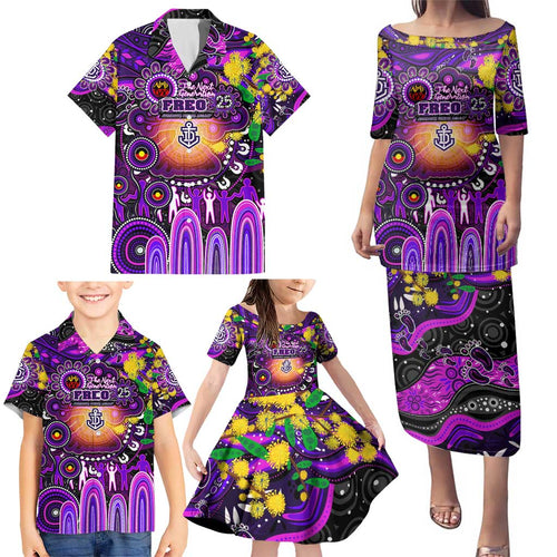 Personalised NAIDOC Week 2025 Freo Football Family Matching Puletasi and Hawaiian Shirt Aboriginal Dot Painting