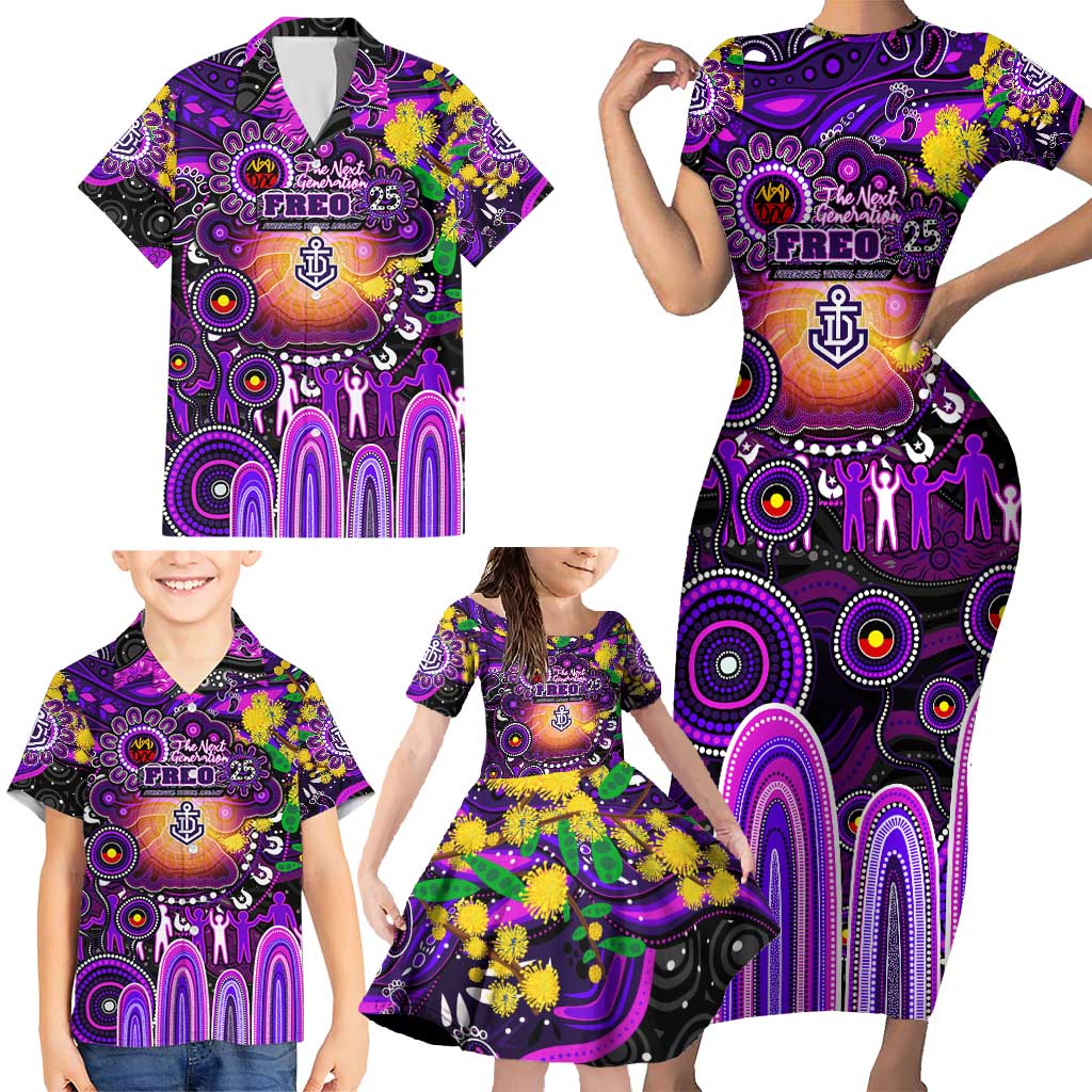 Personalised NAIDOC Week 2025 Freo Football Family Matching Short Sleeve Bodycon Dress and Hawaiian Shirt Aboriginal Dot Painting