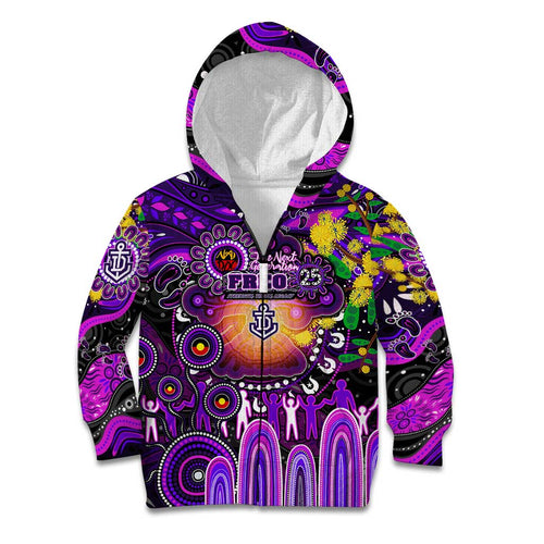 Personalised NAIDOC Week 2025 Freo Football Kid Hoodie Aboriginal Dot Painting