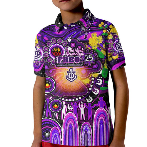 Personalised NAIDOC Week 2025 Freo Football Kid Polo Shirt Aboriginal Dot Painting