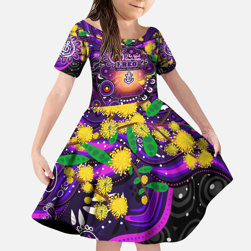 Personalised NAIDOC Week 2025 Freo Football Kid Short Sleeve Dress Aboriginal Dot Painting
