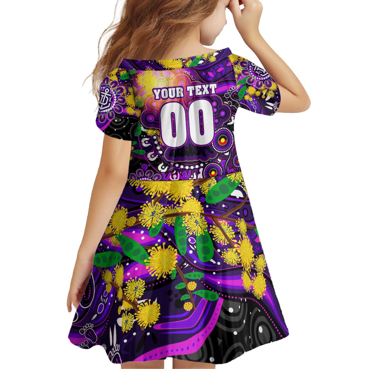 Personalised NAIDOC Week 2025 Freo Football Kid Short Sleeve Dress Aboriginal Dot Painting