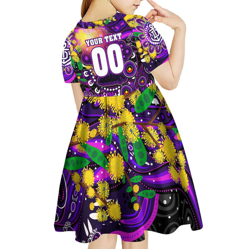 Personalised NAIDOC Week 2025 Freo Football Kid Short Sleeve Dress Aboriginal Dot Painting