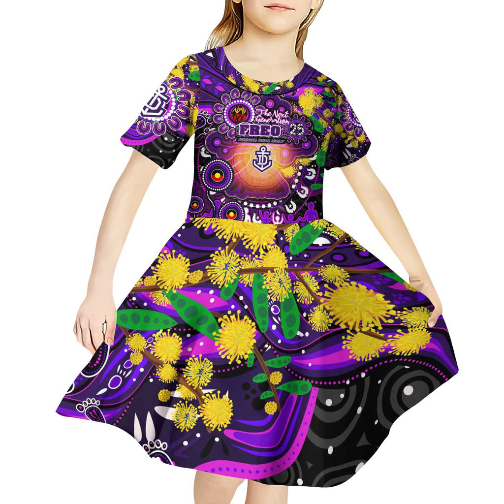 Personalised NAIDOC Week 2025 Freo Football Kid Short Sleeve Dress Aboriginal Dot Painting