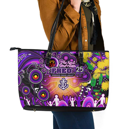 NAIDOC Week 2025 Freo Football Leather Tote Bag Aboriginal Dot Painting