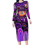 Personalised NAIDOC Week 2025 Freo Football Long Sleeve Bodycon Dress Aboriginal Dot Painting